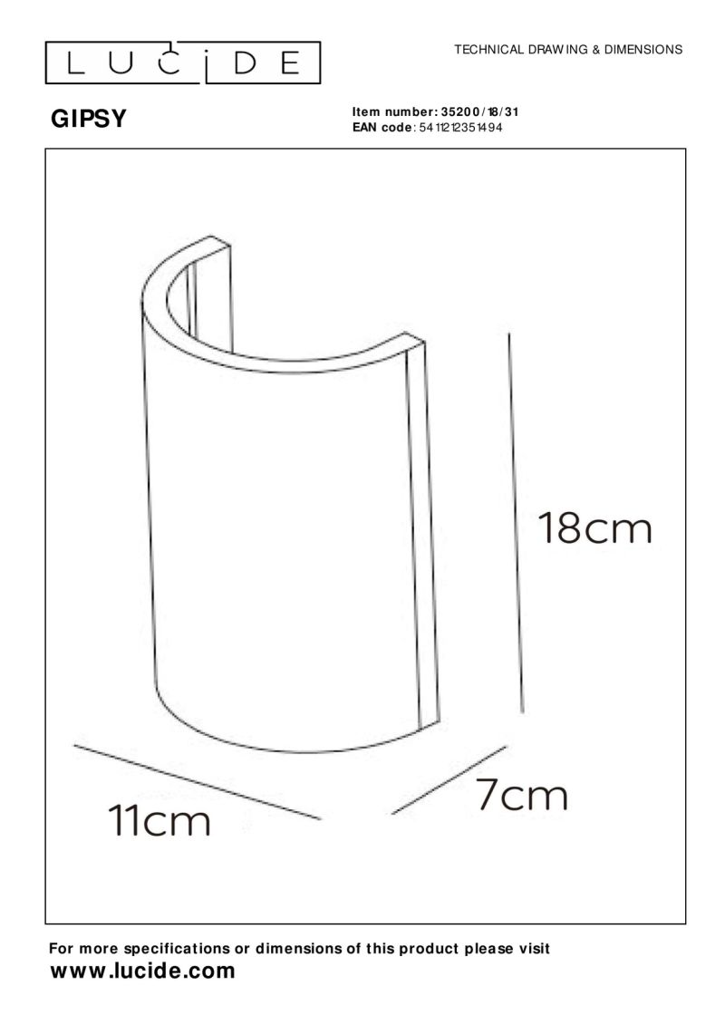 Lucide GIPSY - Nástenné svietidlo - 1xG9 - Biele